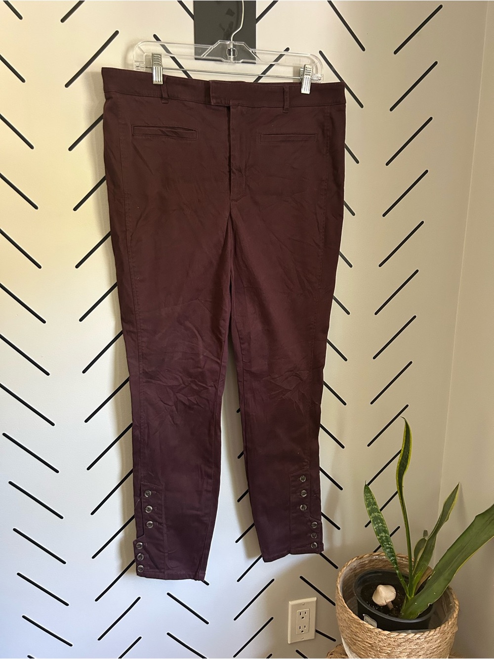Anthropologie Level 99 Button Ankle Skinny Pants in burgundy